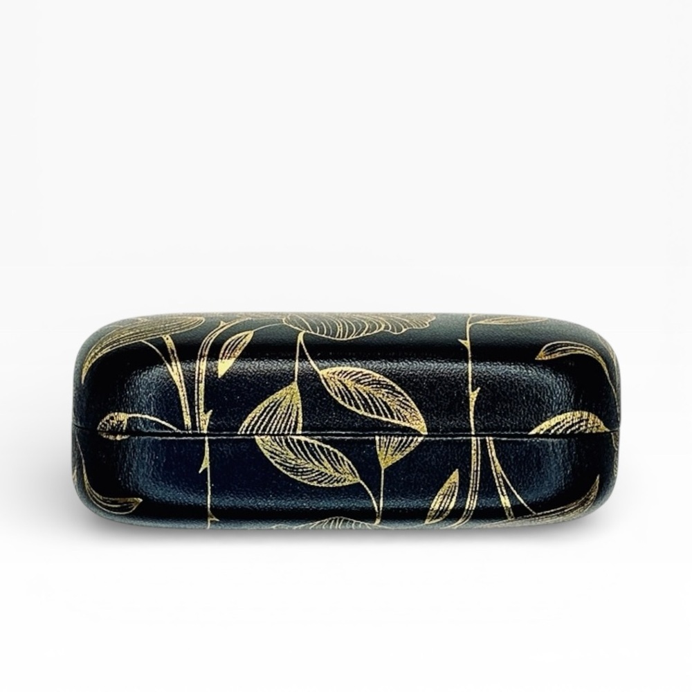 Dual Contact Lens and Eyeglasses Travel Case in Black and Gold Leaf Roses - Picture 3 of 8